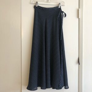 Vintage navy wrap tie polka dot midi skirt